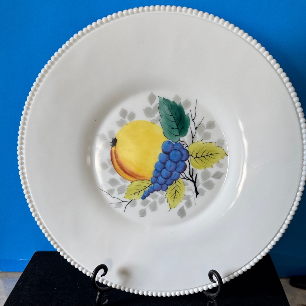 Vintage Westmoreland Beaded Edge Torte Plate with Grapes, Peach & Zodiac 0n Back
